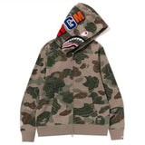 BAPE Layered Line Camo Shark Full Zip Hoodie Beige