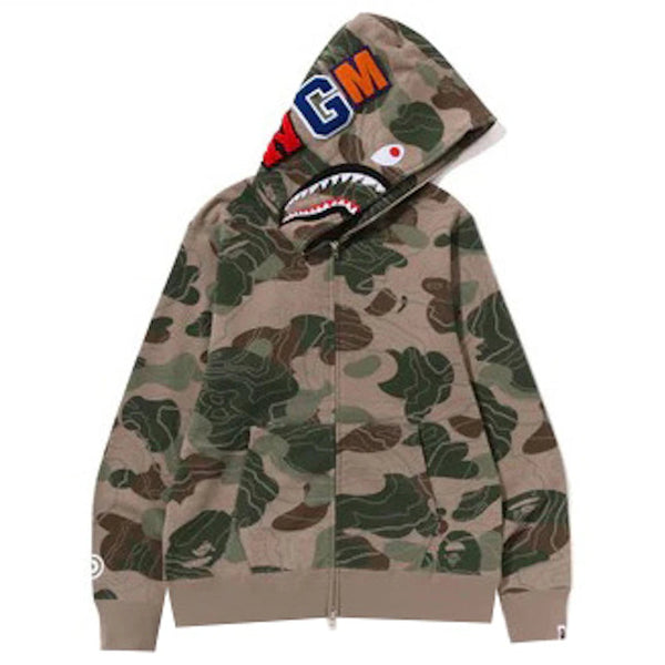 BAPE Layered Line Camo Shark Full Zip Hoodie Beige
