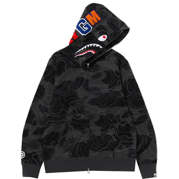 BAPE Layered Line Camo Shark Full Zip Hoodie Black