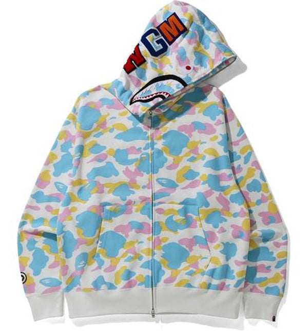 BAPE New Multi Camo Shark Relaxed Full Zip Hoodie White