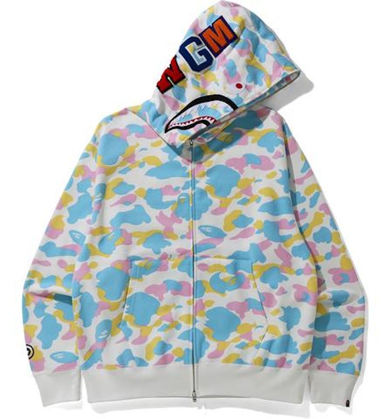 BAPE New Multi Camo Shark Relaxed Full Zip Hoodie White