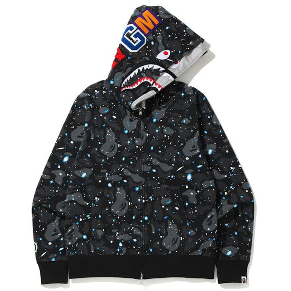 BAPE Space Camo Shark Full Zip Double Hoodie Black