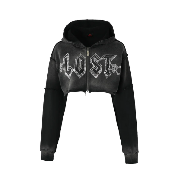 Lost intricacy "Black" Crop Zip Up Hoodie women