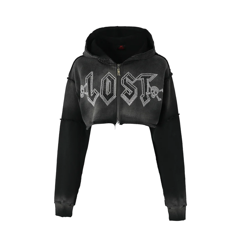 Lost intricacy "Black" Crop Zip Up Hoodie women