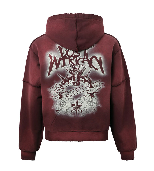 Lost Intricacy Burgundy Rhinestone Zip-Up Hoodie