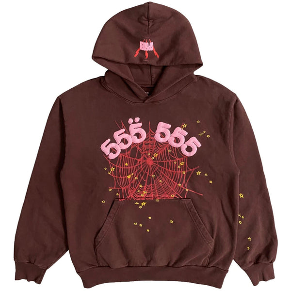 Sp5der Angel Number Hoodie Brown