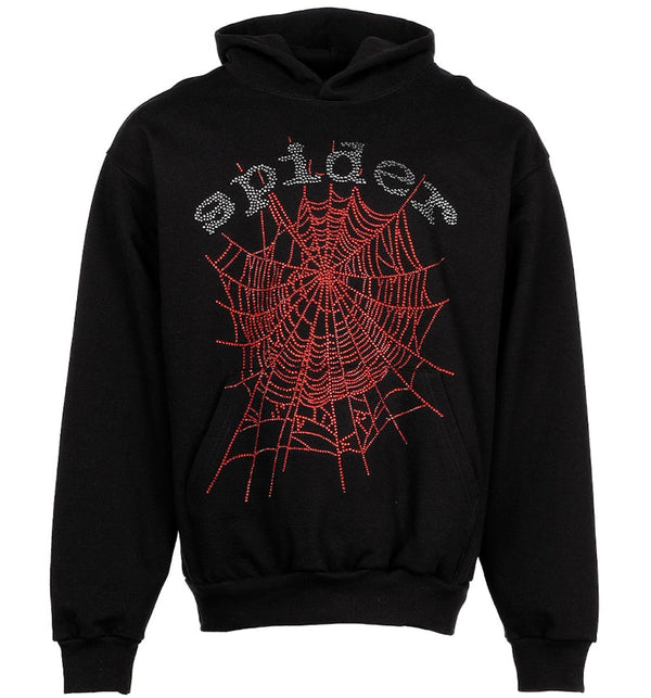 Sp5der OG Rhinestone Logo Hoodie Black
