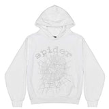 Sp5der OG Rhinestone Logo Hoodie White