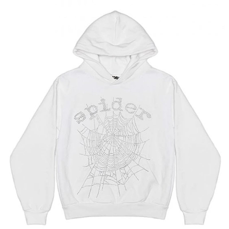 Sp5der OG Rhinestone Logo Hoodie White