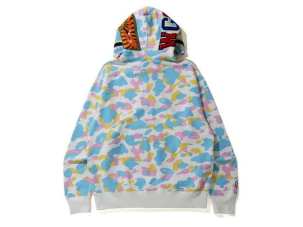 BAPE New Multi Camo Shark Relaxed Full Zip Hoodie White